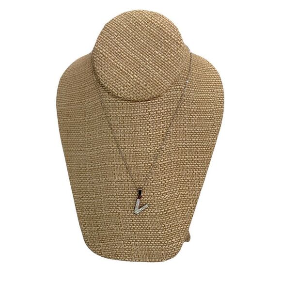 Stainless Steel Silver Tone initial Necklace V - Picture 1 of 7